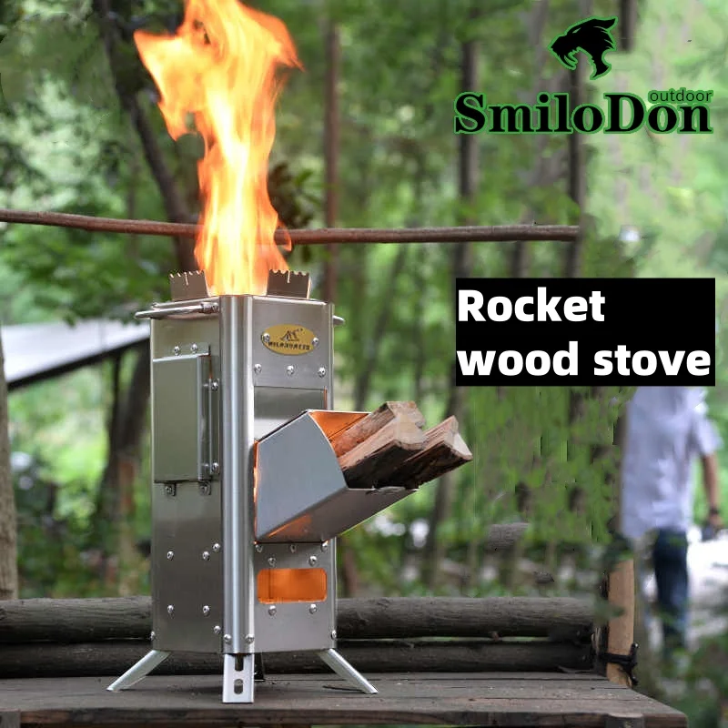 Outdoor Folding Firewood Stove Stainless Steel Portable Boiling Water Cooking Rice Heating Camping Rocket Firewood Stove