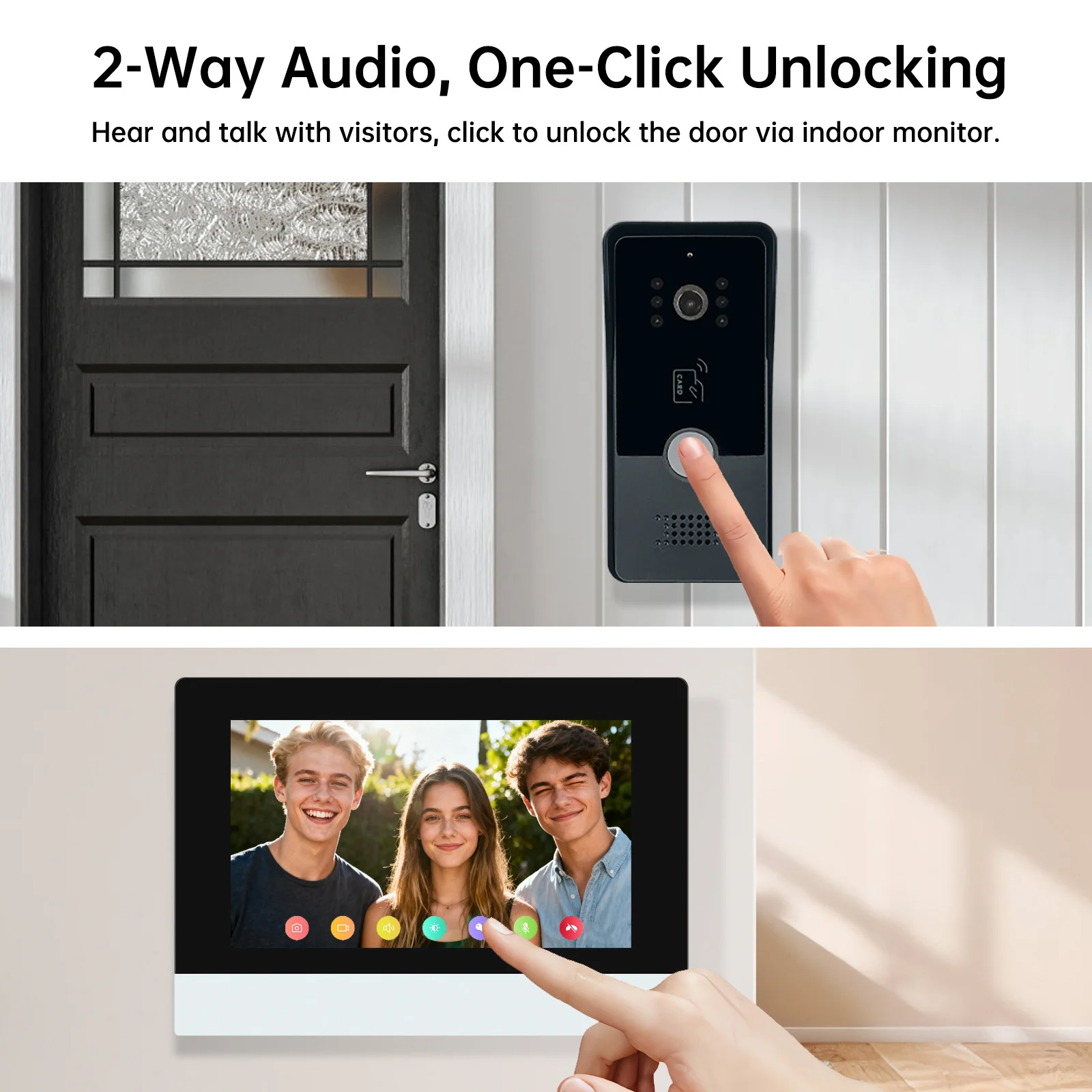 2 سلك فيديو إنترفون فيديوفون 7 "IPS شاشة تعمل باللمس للرؤية الليلية تتفاعل فتح سجل الحركة 1080P تويا التكامل الذكي D6