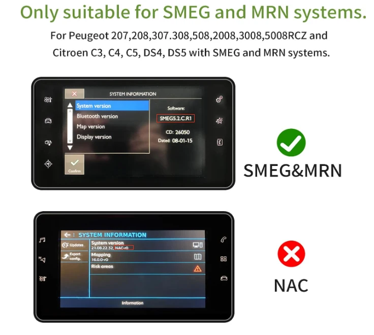 AUTOABC Draadloze Carplay Android auto voor Peugeot 208 308 508 3008 Citroën C4 DS3 DS4 DS5 SMEG MRN Multimedia Camera