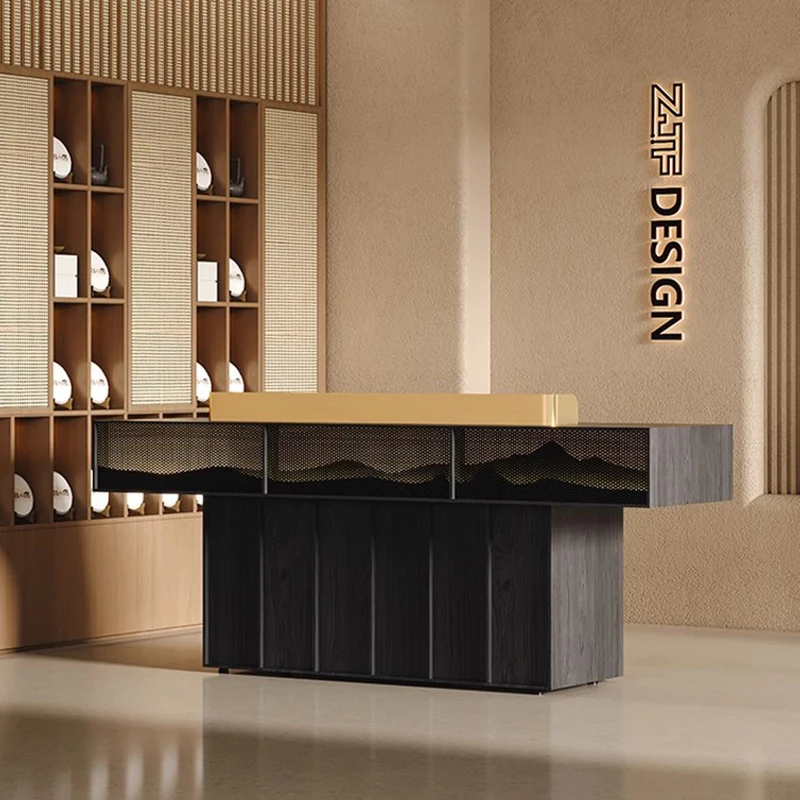 

High-end Luxury Reception Desks Black Light Luxury Design L Shaped Reception Desks High Quality Elegant Bureau Office Furniture