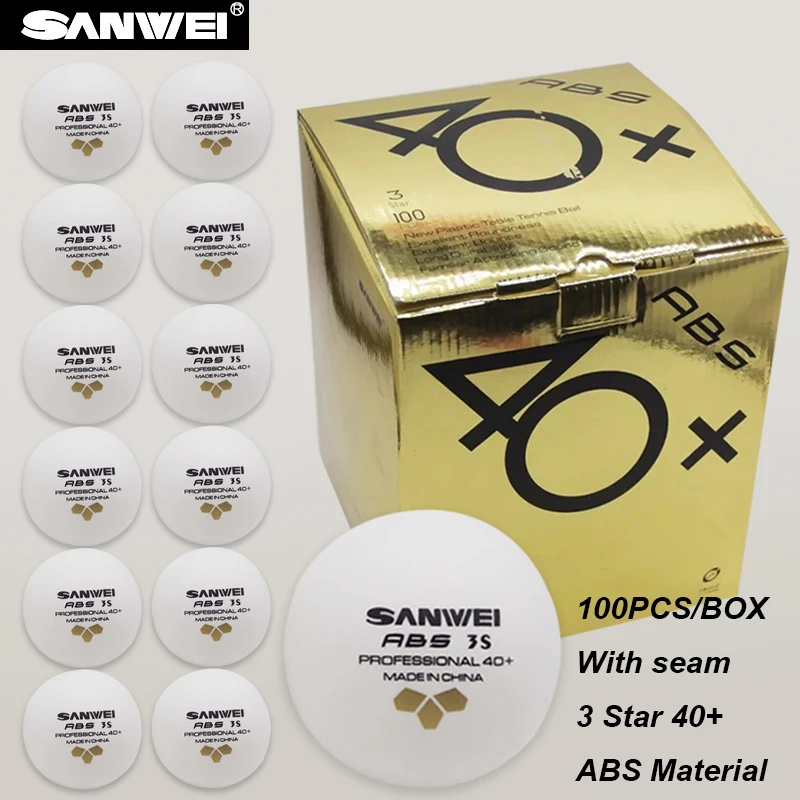 

SANWEI 3-звездочные мячи для настольного тенниса 40+ АБС-пластик, новый материал, мячи для пинг-понга со швами, высокоэластичные мячи для тренировок и соревнований