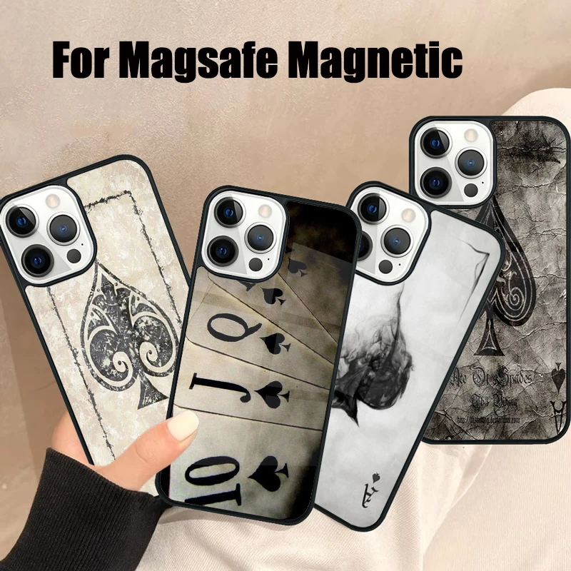 Ace of Spades Poker Magsafe Phone Case For iPhone 16 15 14 13 12 11 Pro Max Plus Mini Mirror Wireless Magnetic Cover