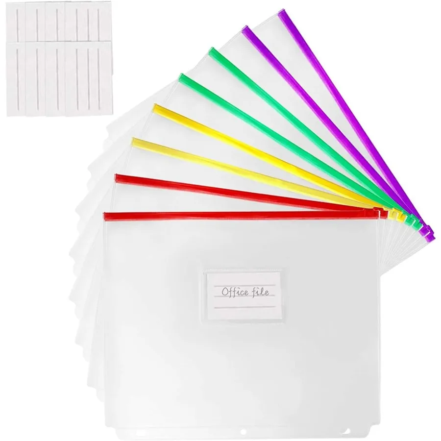 

8 упаковок, прозрачные карманы на молнии с 3 отверстиями, вставки для папок страниц с отделениями для карт, подходят для школы или офиса для организации документов