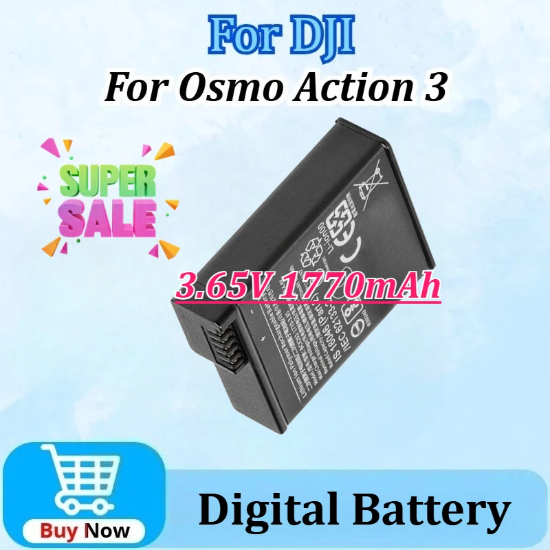 

Upgraded 3.65V 1770mAh 6.81Wh for DJI Osmo Action 3 Extreme Camera Battery Supports Up To 160 Minutes of Battery Life in Stock