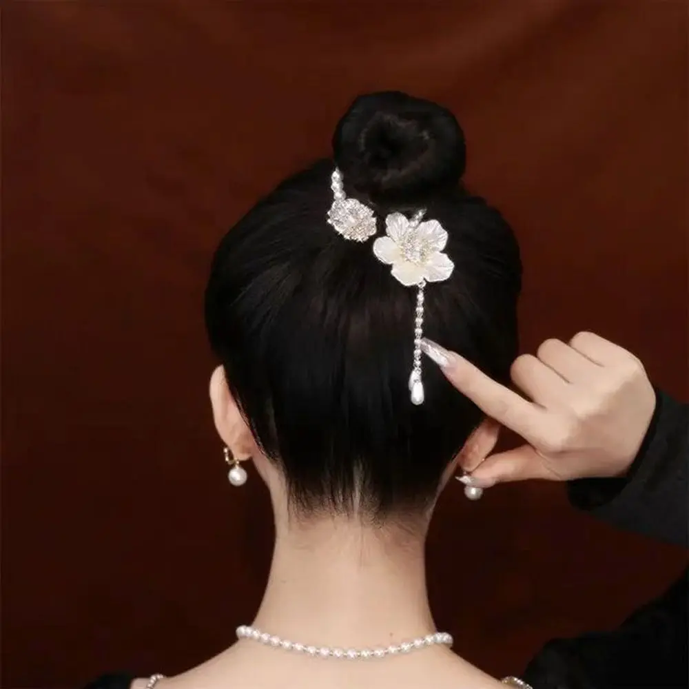 

Holder Tassel Alloy Headdress Fish Tail Pearl Camellia Horsetail Buckle Hair Accessories Korean Style Hairpin Women Hair Clip