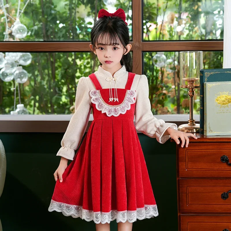 Winter Warm Princess Dress for Girls Long Seelve Cotton Velvet Kids Dresses for Girls Fashion Kids Girls Party Dress 3-12 Years