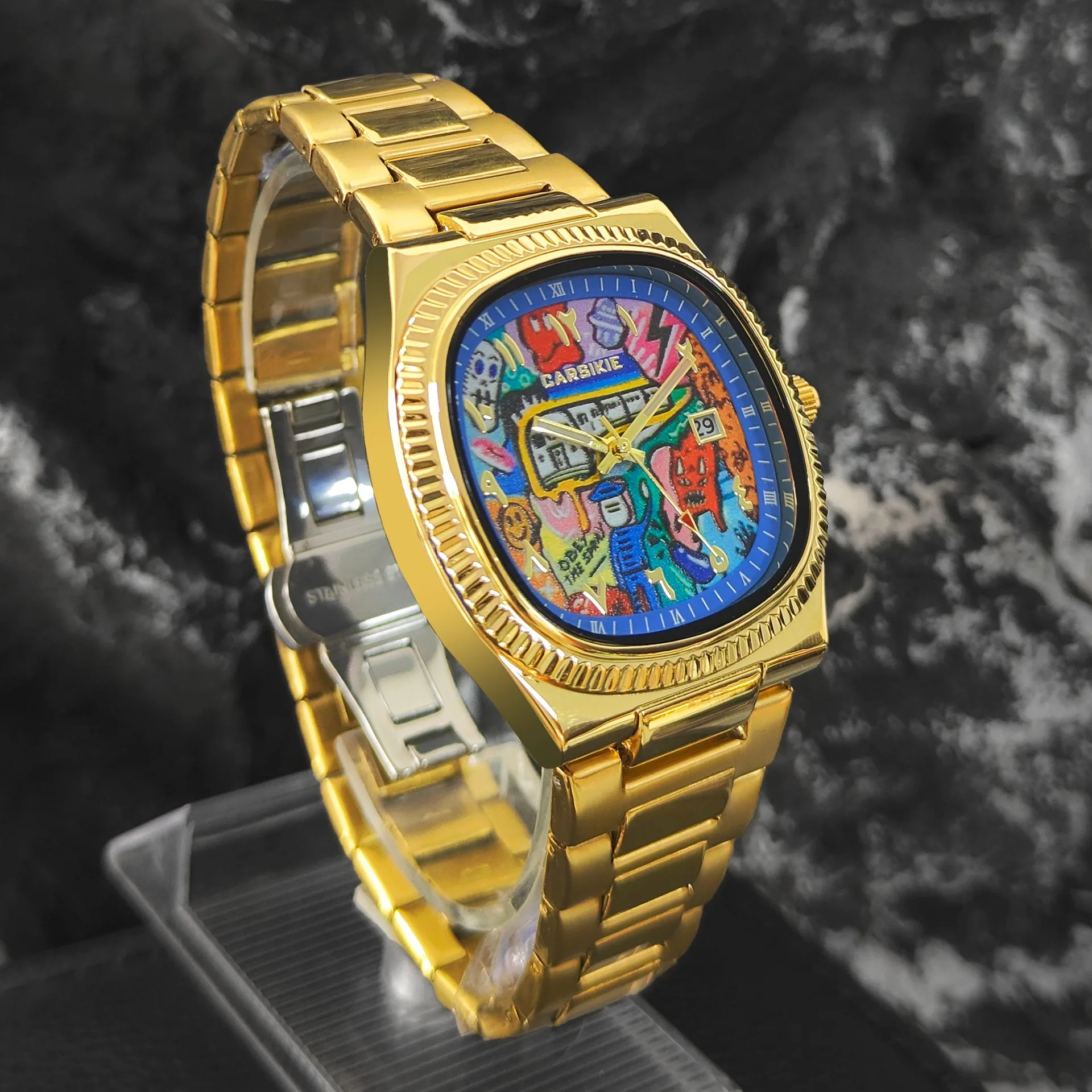 -ساعة ريترو مربعة للرجال ماركة فاخرة خفيفة هدية أصلية 2025 ساعة كوارتز جديدة بحزام من الفولاذ المقاوم للصدأ مقاومة للماء