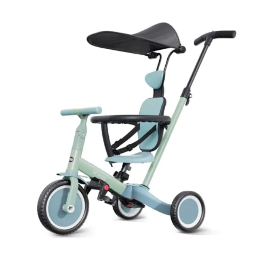 

Green Toddler Bike Tricycle for 1-3 Year Olds 6 in 1 Balance Bike with Push Handle and Canopy Birthday Gift Toy for Girls and B