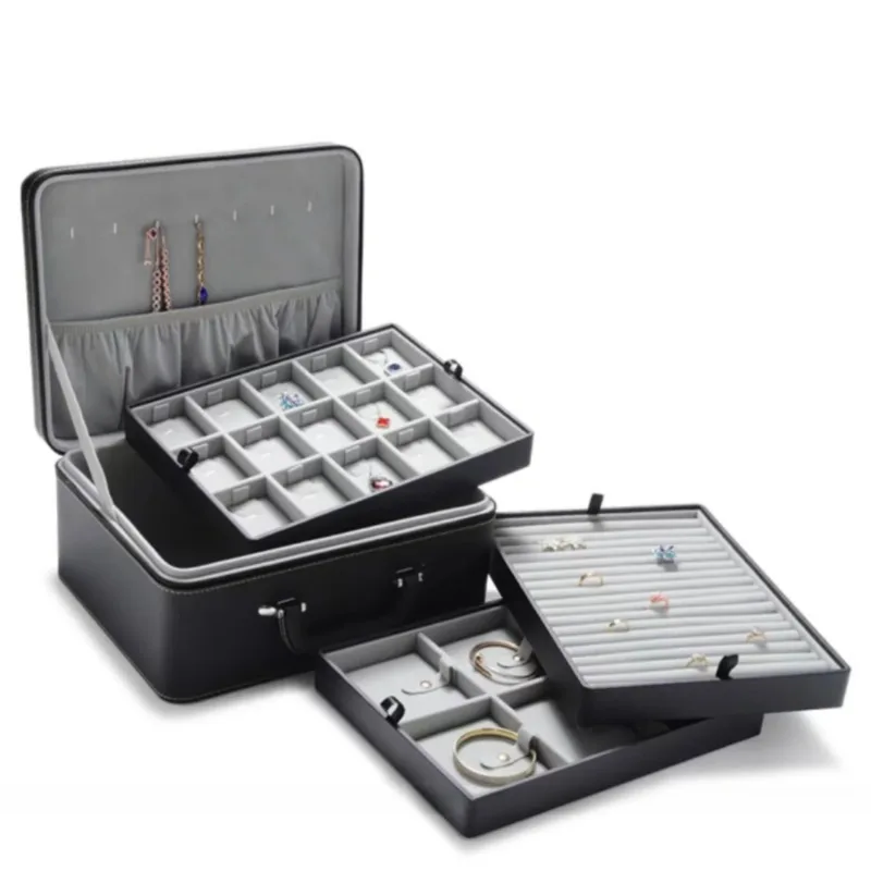 Portable Jewelry Storage Travel Box Luxury Leather Bangle Case Multi-layer Necklace Container Multifunctional Ring Organizer Box
