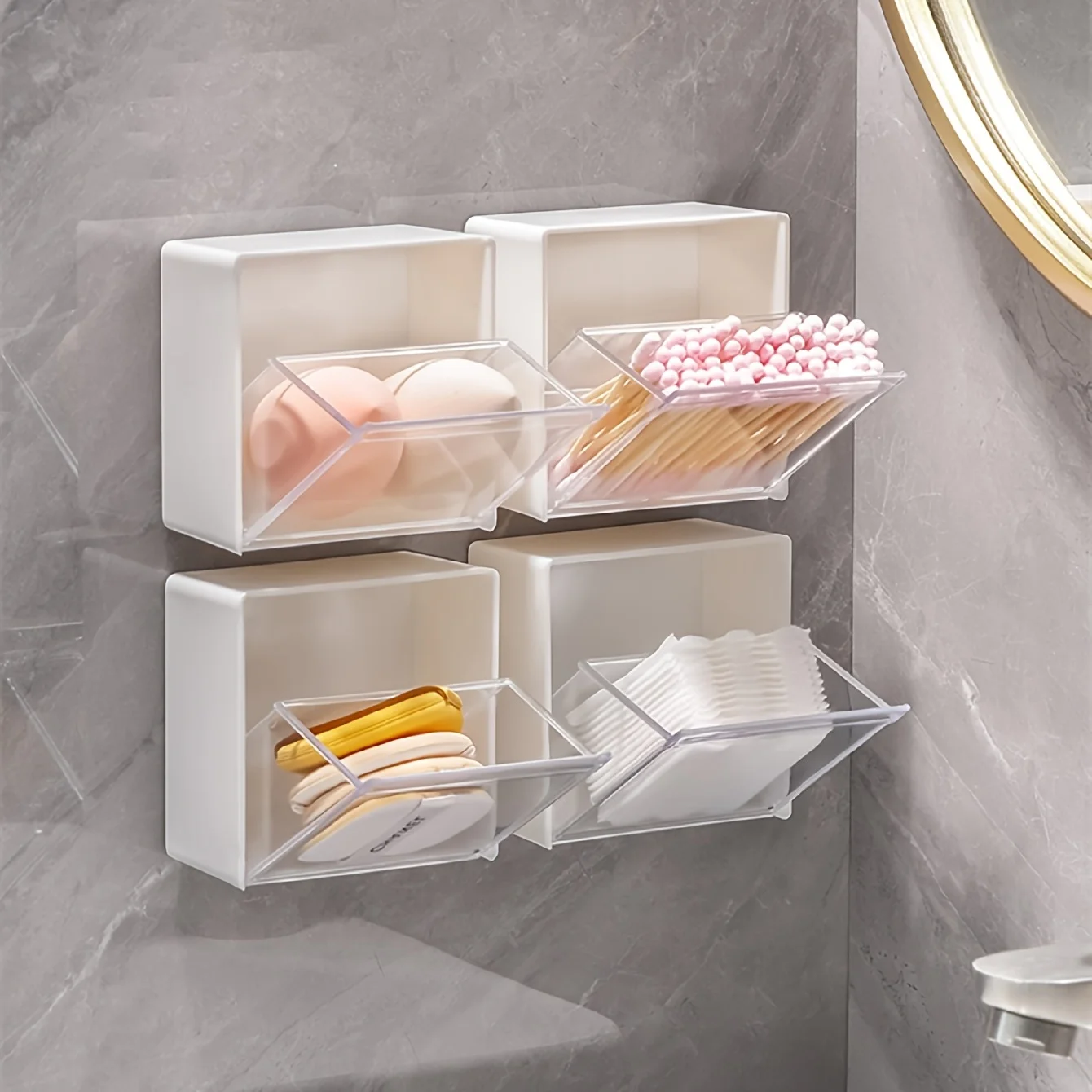 1/2pcs Wall Mounted Storage Box Makeup Cotton Organizer Plastic Cotton Pad Swabs Container Makeup Storage Organizer Holder