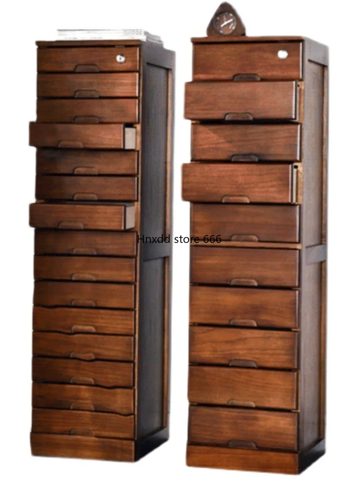 Multilayer Drawer Cabinet Vintage Wood Locked Office File Cabinet