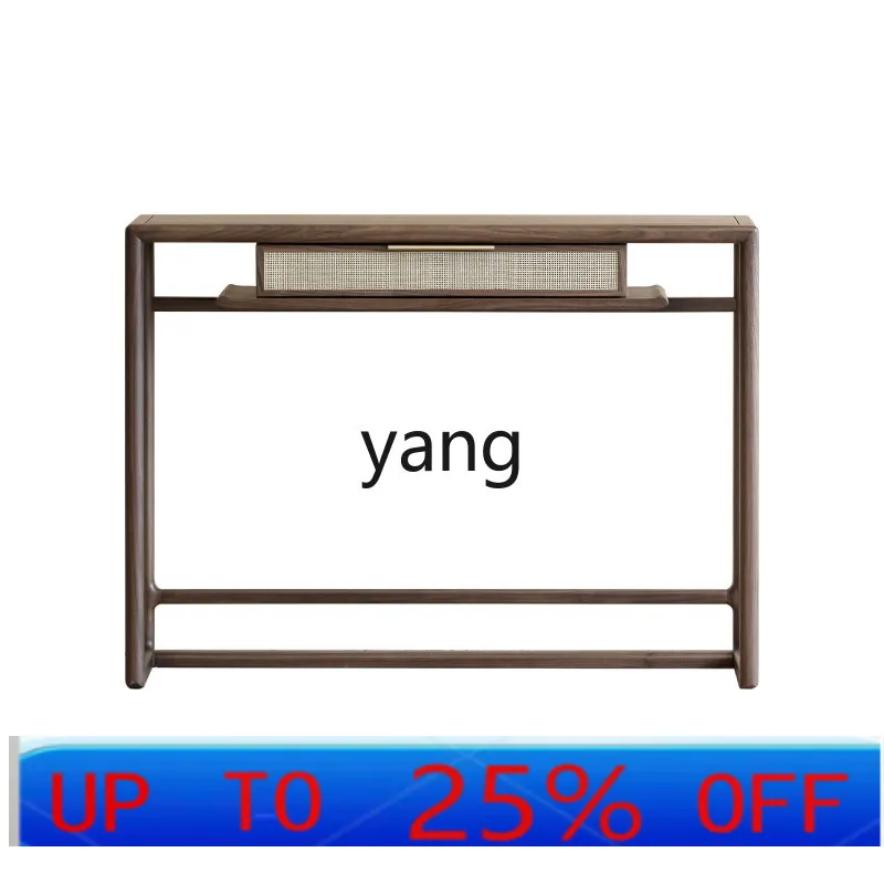 

LMM new Chinese entrance solid wood strip table rack cabinet against the wall rattan weaving strip case