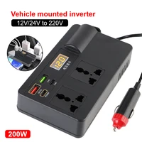 Adaptador de encendedor de cigarros de 200W, convertidor adaptador de corriente para coche DC 12V 24V a AC 220V 7 puertos PD tipo C, cargadores USB, enchufe de CA