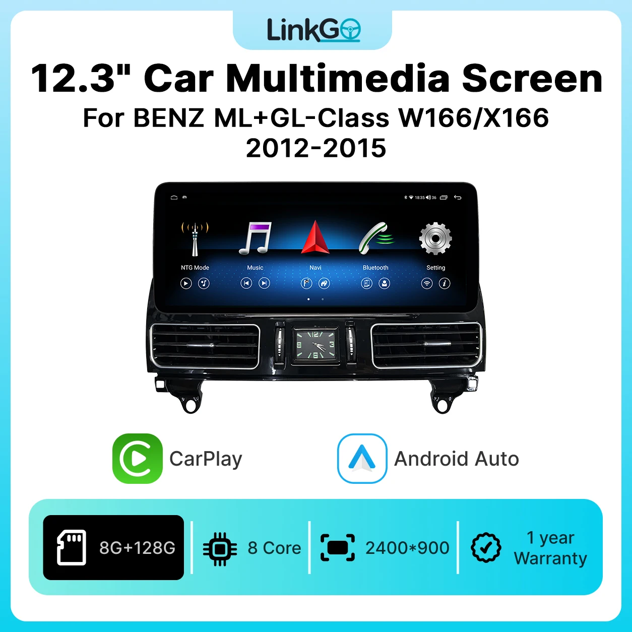 12.3inch Android Multimedia Touchscreen For Mercedes-Benz ML GL W166 X166  CarPlay Android Auto GPS Car Radio Multimedia Player