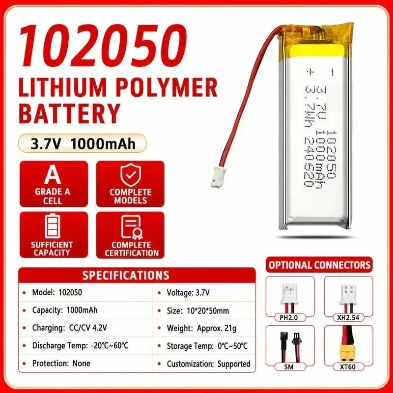 3pcs For 102050 1000mAh Polymer Lithium Battery Manufacturer Wholesale Beauty Instrument Equalizer Toy Rechargeable Battery