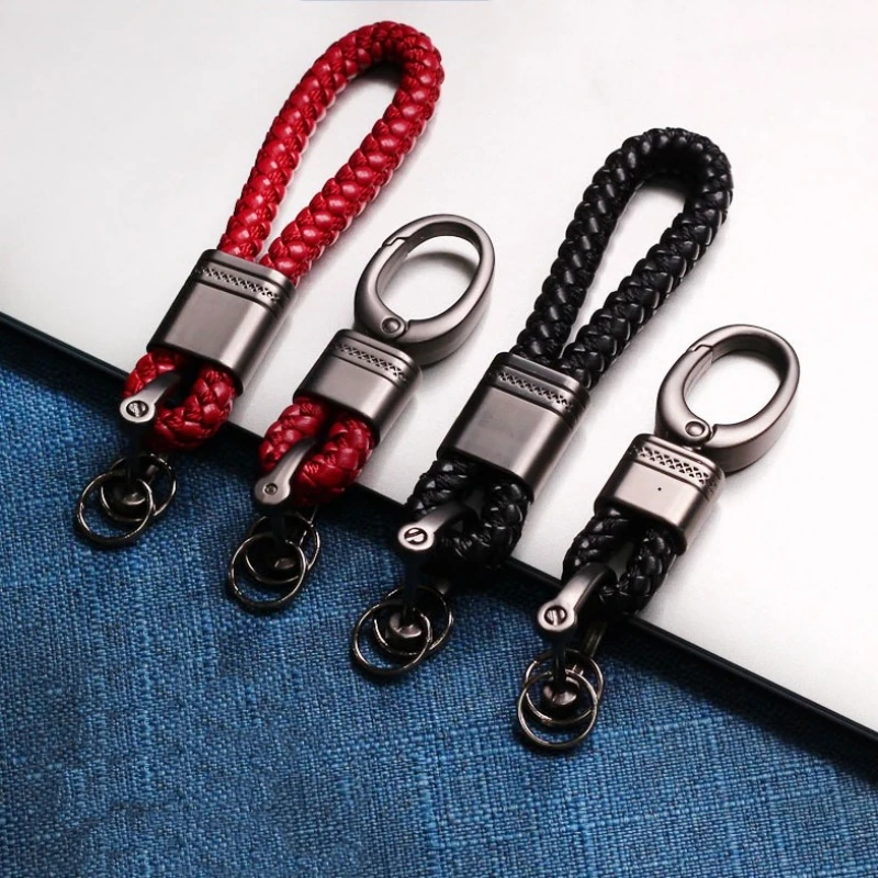 Hand-woven leather Keychains Car Key Ring Men Women Cute Car Keyring Holder Waist Key Chain Charm Bag Gifts Car Accessories