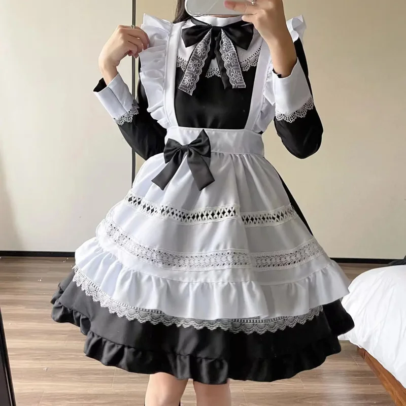 Nobiltà britannica nero bianco Retro cameriera vestito Anime abito lungo uomo donna corte cameriera Lolita vestito servo cameriere Costume Cosplay