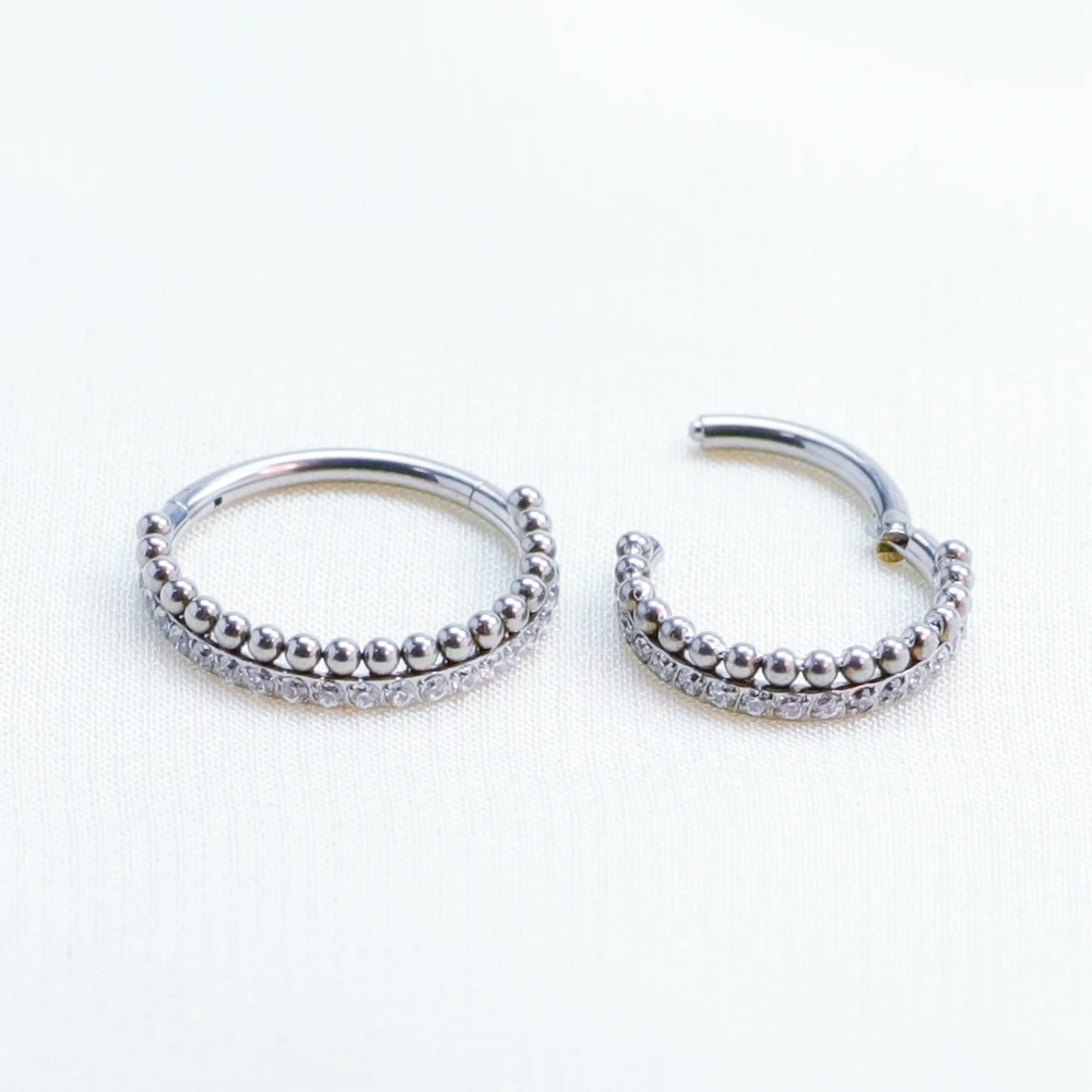 ASTM F136 Titanium Side beads Set Nose Ring Circle Cubic Hinged segment Zircon Cartilage Tragus Piercing Conch 6/8/10/12mm Hoops