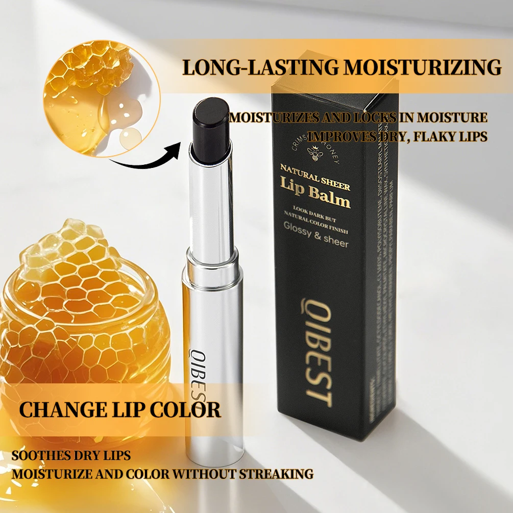 Qibest mel batom nutritivo bálsamo labial hidratante matizado lábio plumping bálsamo suave melhorando cor natural cuidados com os lábios maquiagem