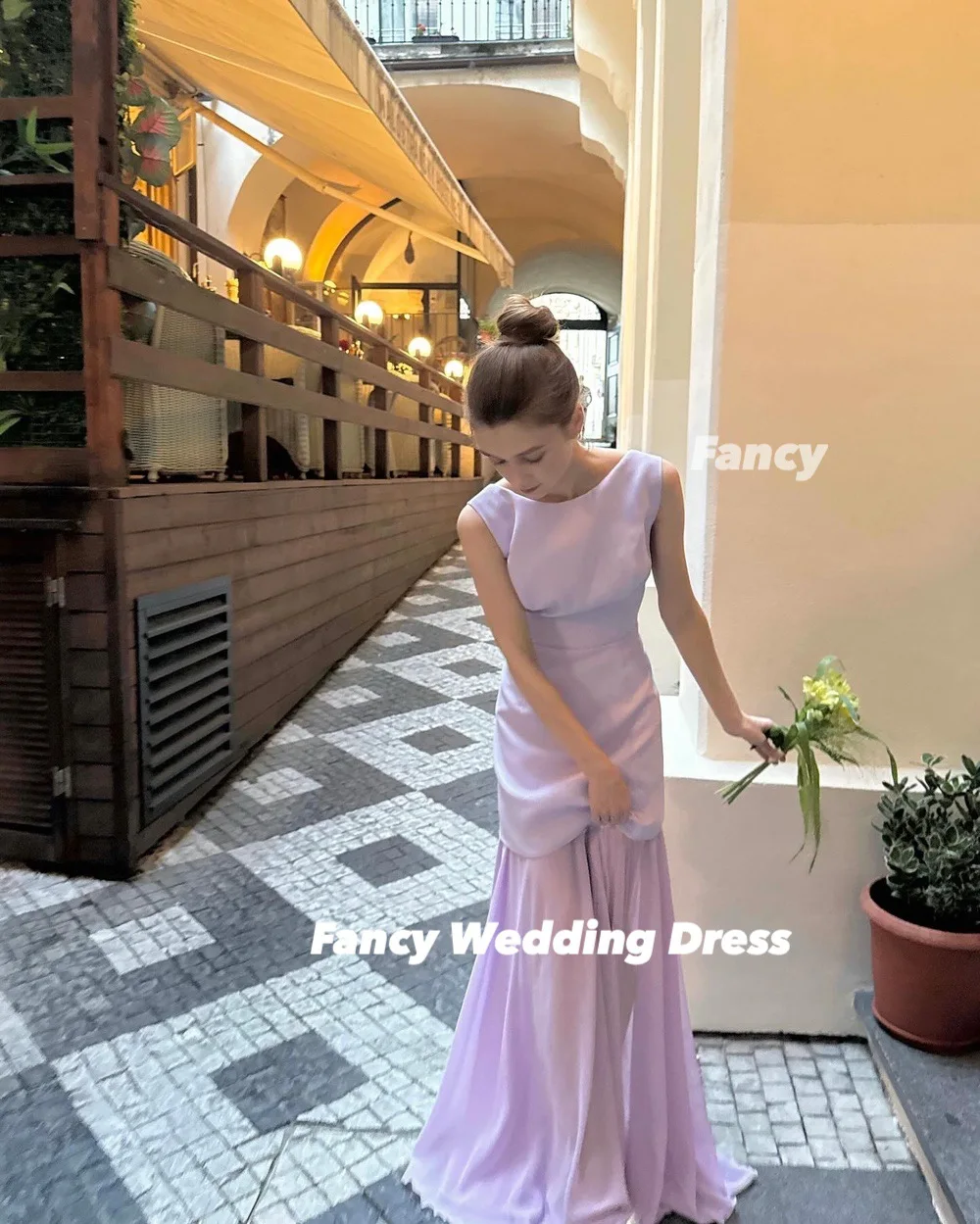 Fancy Simple 2pcs Evening Dress A Line Soft Satin Prom Gown Purple Sleeveless Formal Occasion Dresses Customized
