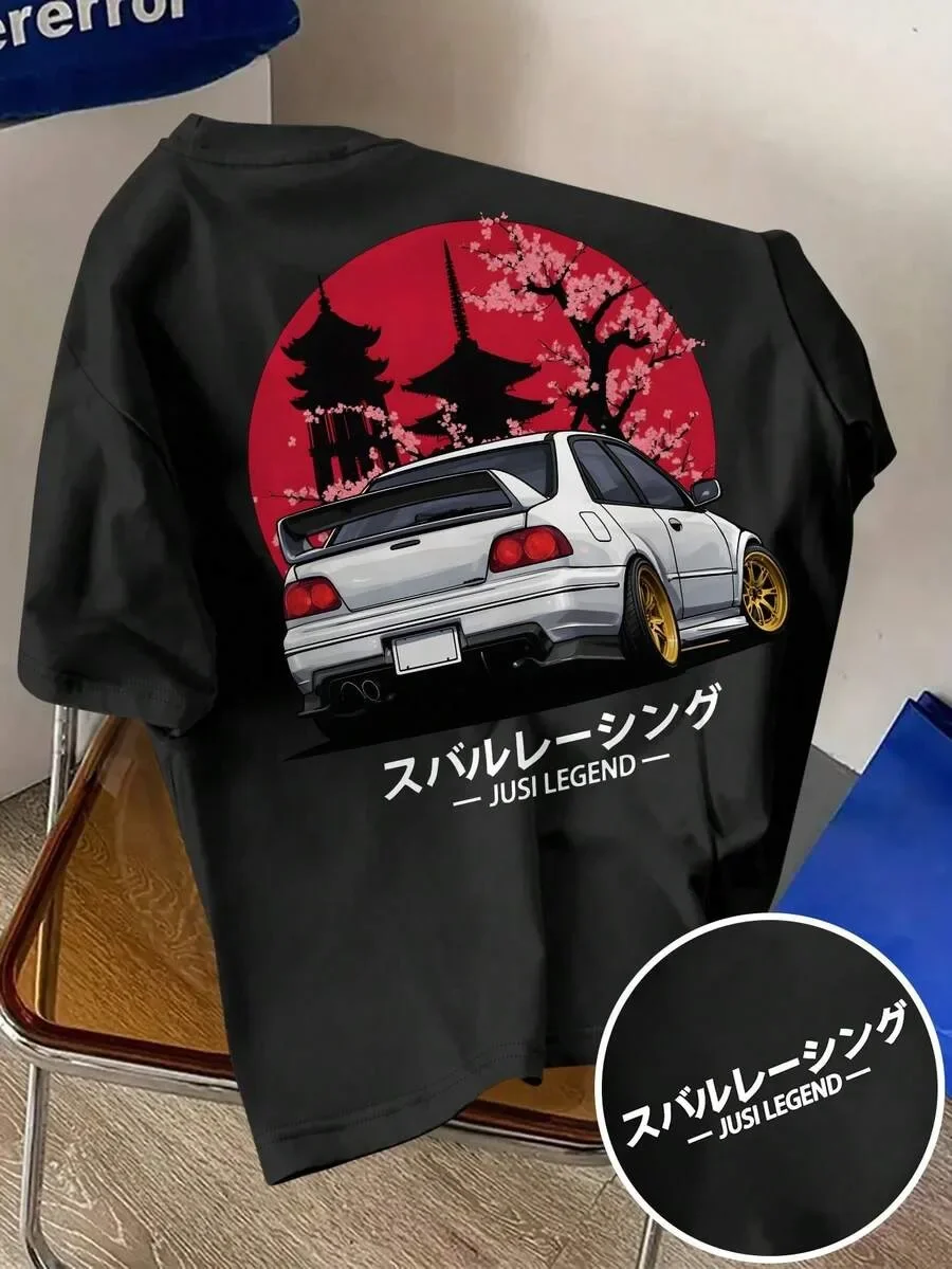 Men's Casual Fashion Street Racing Car Logo Print Loose Fit Short Sleeve T-Shirt,Summer