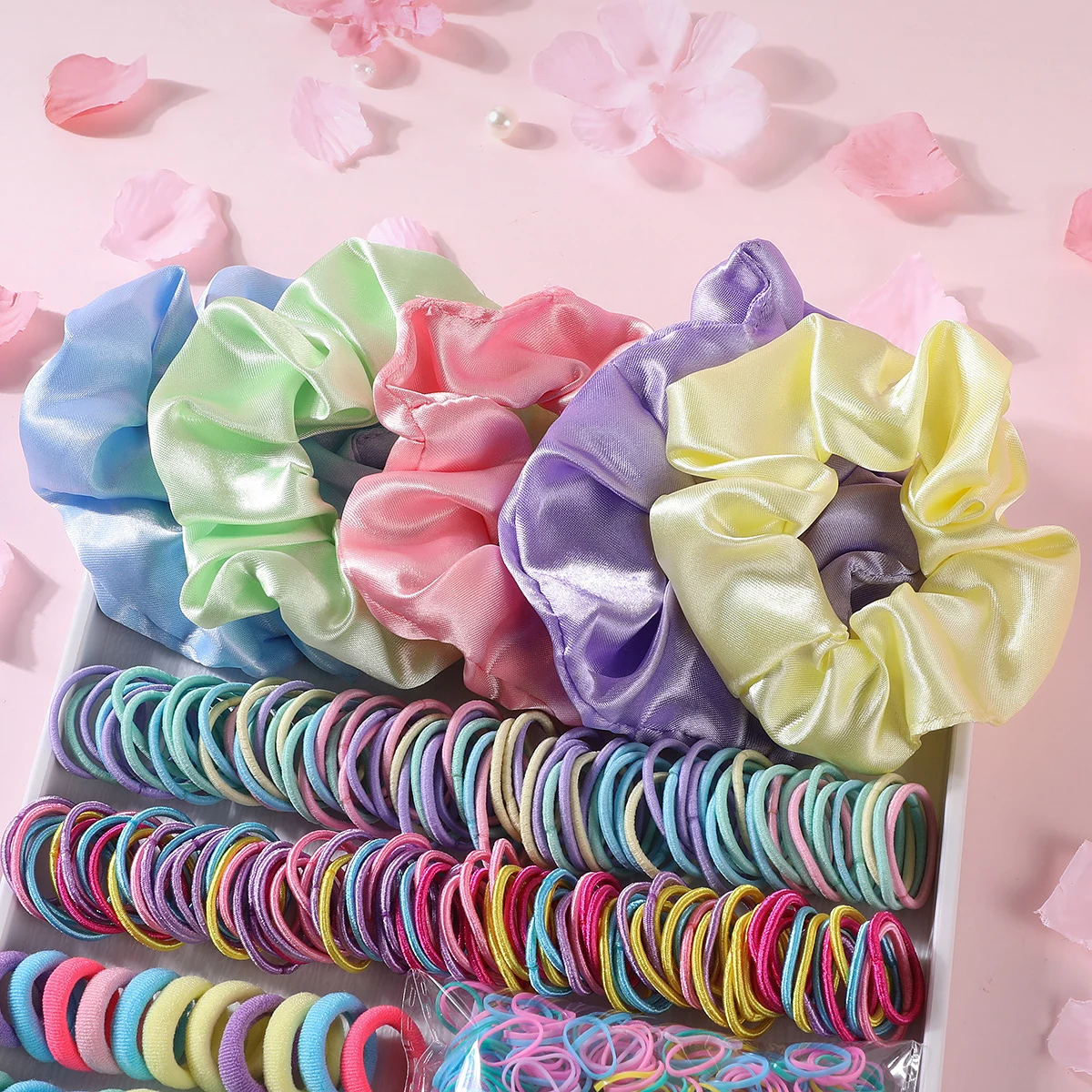 2155Pcs Girls Colorful Hair Bands Set Nylon Elastic Rubber Band Satin Scrunchies Children Ponytail Holder Kids Hair Accessories