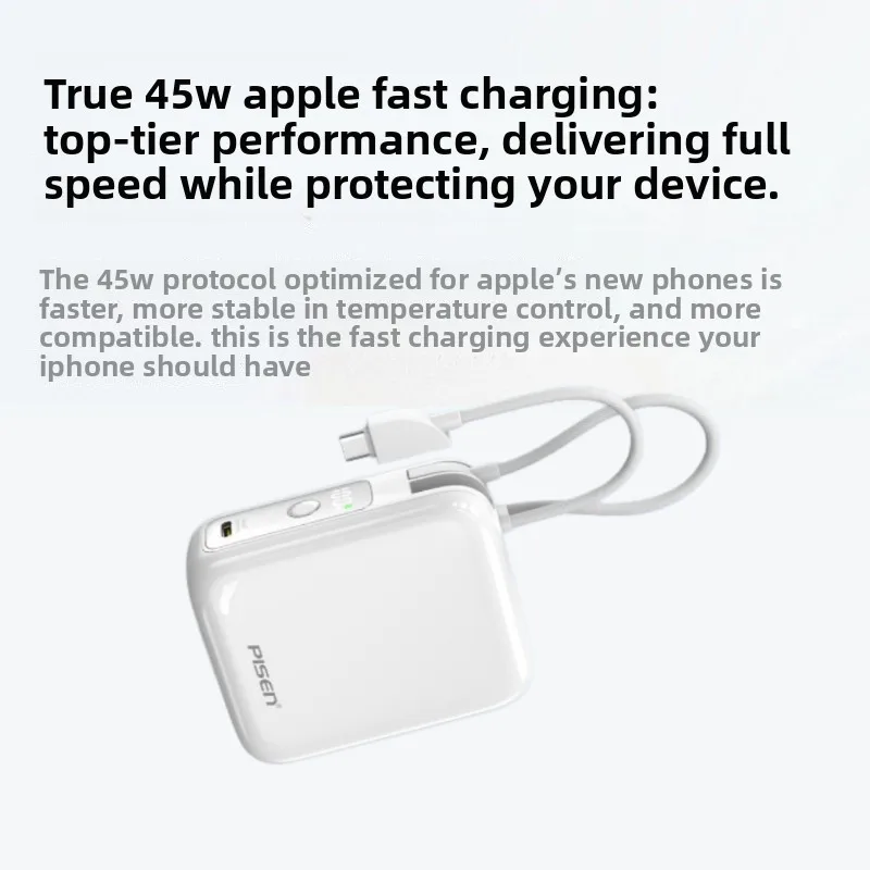 New 10000mAh 45W Fast Charging Power Bank with Built in Dual Line for IPhone Android Phone Mini Portable PowerBank (CCC)