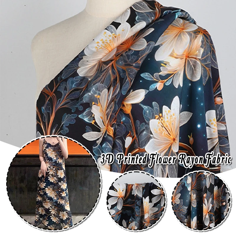 100x140cm 3D-gedruckter Blumen-Rayonstoff DIY Nähen Kleidung Pyjamas Kleider Hosen Nähstoff Weiches Sommermaterial – Detail 3