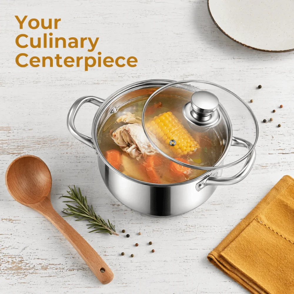 Stainless Steel Double Bottom Soup Pot Multipurpose Non Stick Stainless Steel Cookware with Lid 18/20/22/24cm
