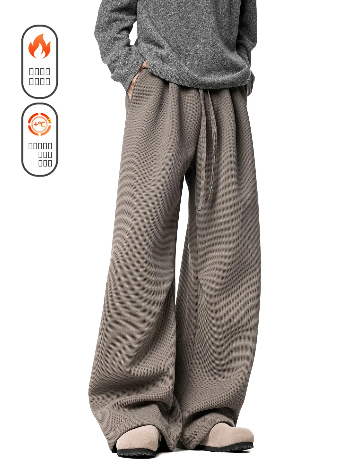 

Warm Fce Lined Thiened Straight Leg Spor Sweatpants Casual Loose Men's Winter Trousers American Sle Leisure Pants