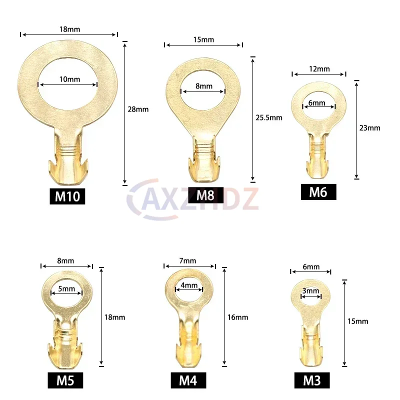150/300/540Pcs Ring Lugs Eyes Copper Crimp Terminals Cable lug Wire Connection Non Insulated Assortment Kit M3/M4/M5/M6/M8/M10