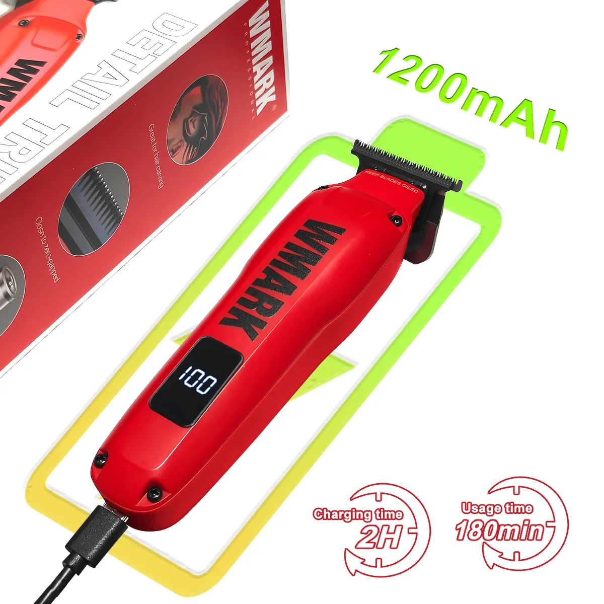 WMARK 1205 آلة التشطيب للرجال DLC بليد 7000 دورة في الدقيقة LED عرض الشعر المتقلب منخفضة الضوضاء المهنية آلة قطع الشعر