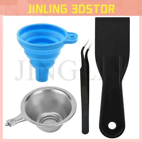 3D 프린터 부품 실리콘 깔때기 + 금속 UV 수지 필터 컵 + 핀셋 + SLA 수지 광자 DLP 부품 용 특수 도구 삽