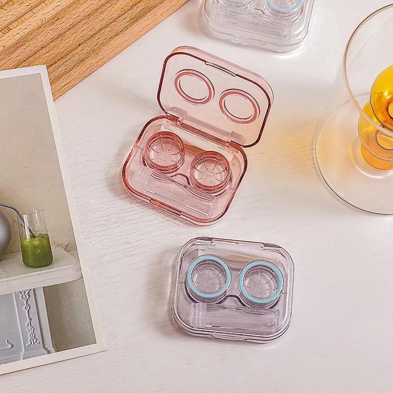 Random color Clear Glasses Cosmetic Contact Lenses Cases Containers with Tweezers Contact Lens Box for Women Contact Lenses Case