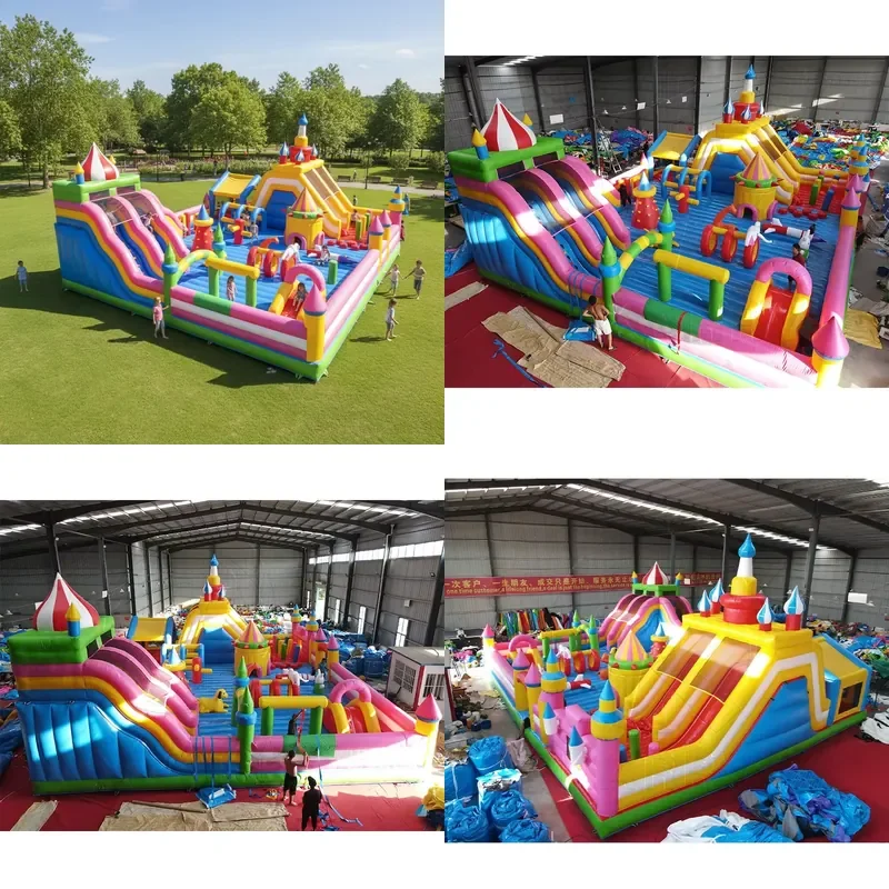 for Large Inflatable Trampoline Park Complex with Castle Tower and Level Bounce Court Suitable Commercial
