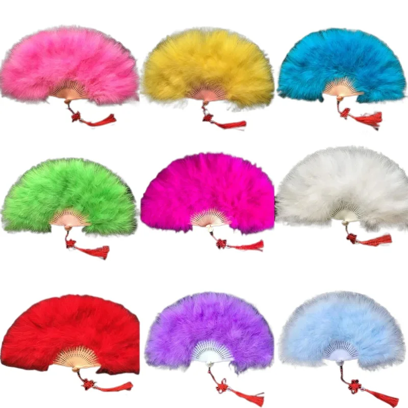 Home Garden Women Lady Thicken Fluffy Folding Marabou Feather Fan Hand Party Props Gift Birthday Home Decor