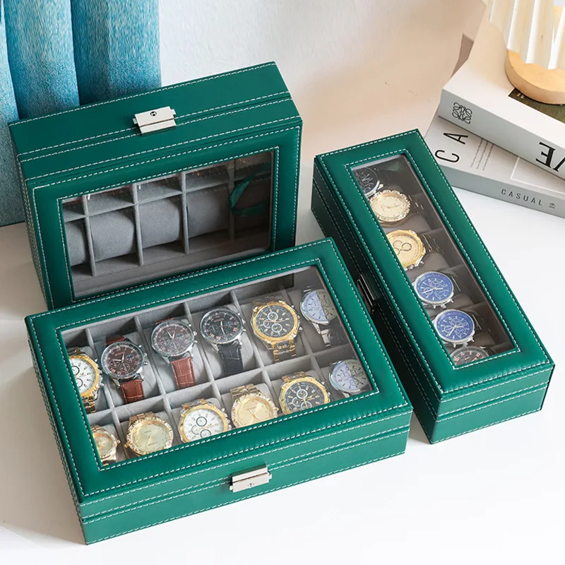 

Creative Eco-Friendly Green Leather Watch Storage Box Travel Portable Dust-Proof Watch Jewelry Box Holiday Ring Necklace Box