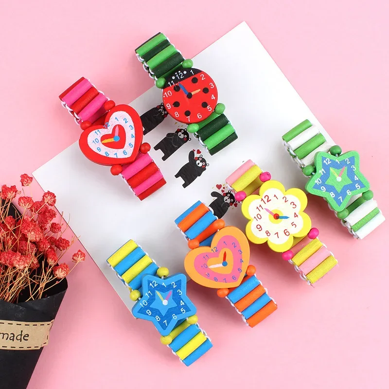 Montres-bracelets en bois de dessin animé pour enfants, joli bracelet, montres artisanales, jouets d'apprentissage et d'éducation, faveurs de fête