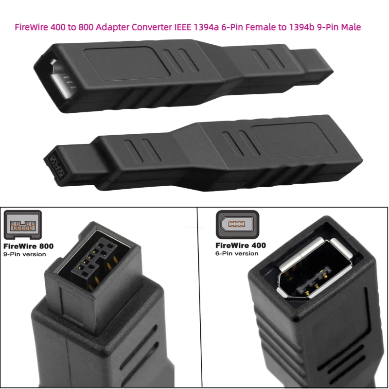 

9Pin Male to 6Pin Female Firewire Adapter Connector 400/800 1394 Connector Adapter 6P Female 9P Male1394 Converter Adapter