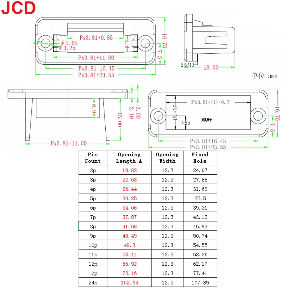 JCD 1Set Pitch 3.81mm 2P/3P/4P/5P/6P/8P/9P/10P/12P/16/24P Pluggable Terminal Block Connector JM15EDGKM 3.81mm Pitch