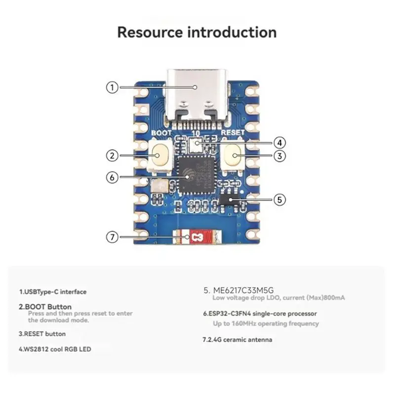 Y22A-ESP32-C3-Zero Development Board Wifi Bluetooth Module RISC-V 32-Bit Single-Core Processor ESP32-C3FN4 Type-C