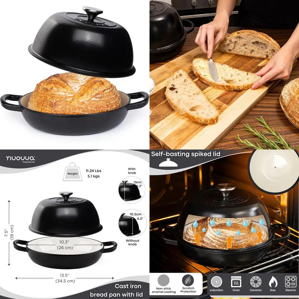 

Чугунная эмалированная жаровня (голландская печь) на 6 кварт - идеально подходит для выпечки хлеба, диаметр 26 см