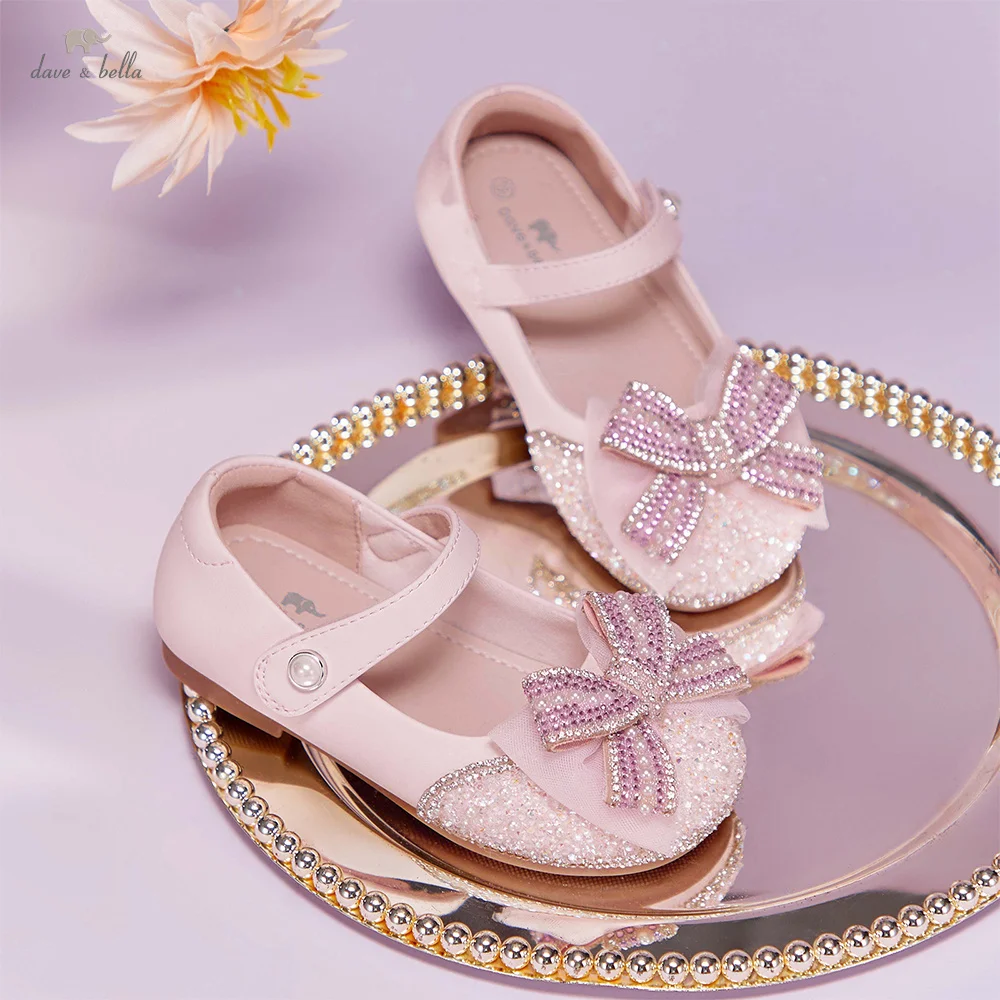 Dave Bella Children Leather Shoes Autumn Spring Girl Princess Shoes Anti Slip Elegant Baby Heeled Shoes Soft Outerwear DB1260060