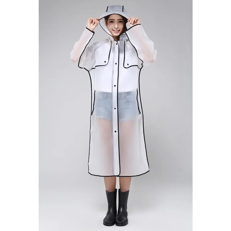EVA Transparent Hooded Long Rain Jacket for Women: Waterproof Outdoor Rainwear in 4 Stylish Colors raincoat rain poncho