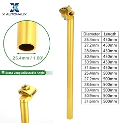X Autohaux Universal Bike Seat Posts Bike Saddle Post Seat Tube 25.4x450mm Extra Long Adjustable Angle Gold Tone 1 Set