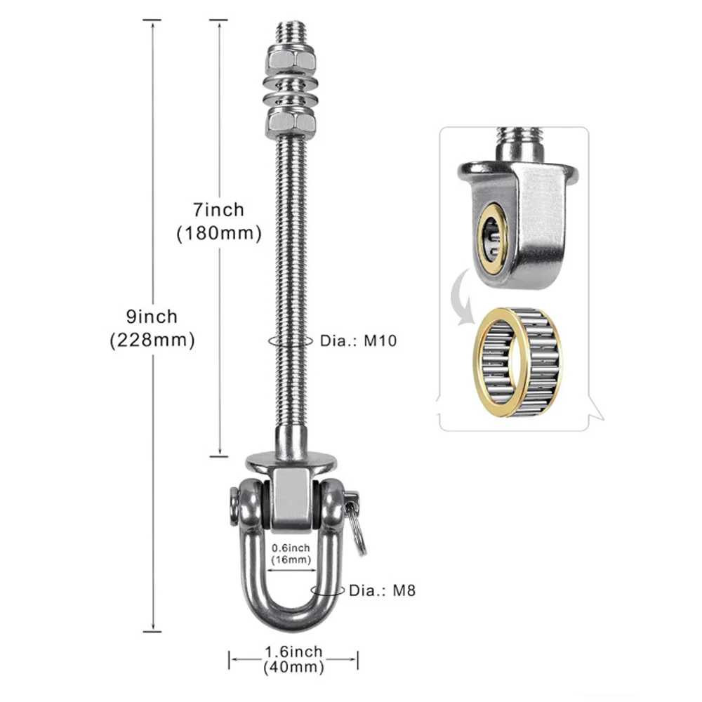 304Stainless Steel Useful Heavy Duty Swing Hook Threaded Shaft Hook Equipped With Silent Bearings Hammock Hook Easy Installation