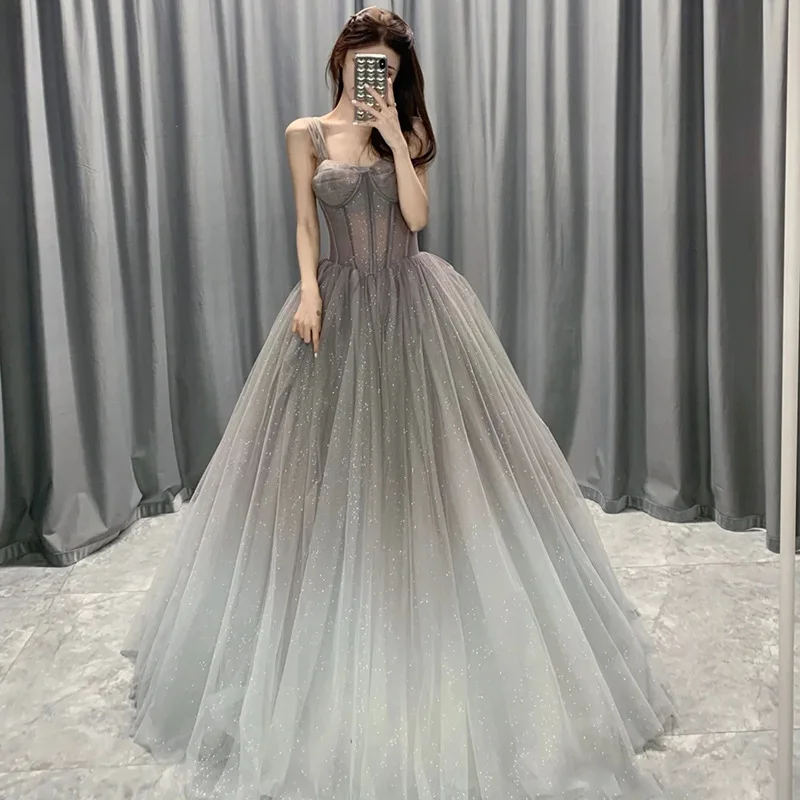 

GUXQD Shiny Fashion Women Evening Dresses Spaghetti Straps Tulle Prom Party Gowns Formal Vestido De Fiesta robes de soirée