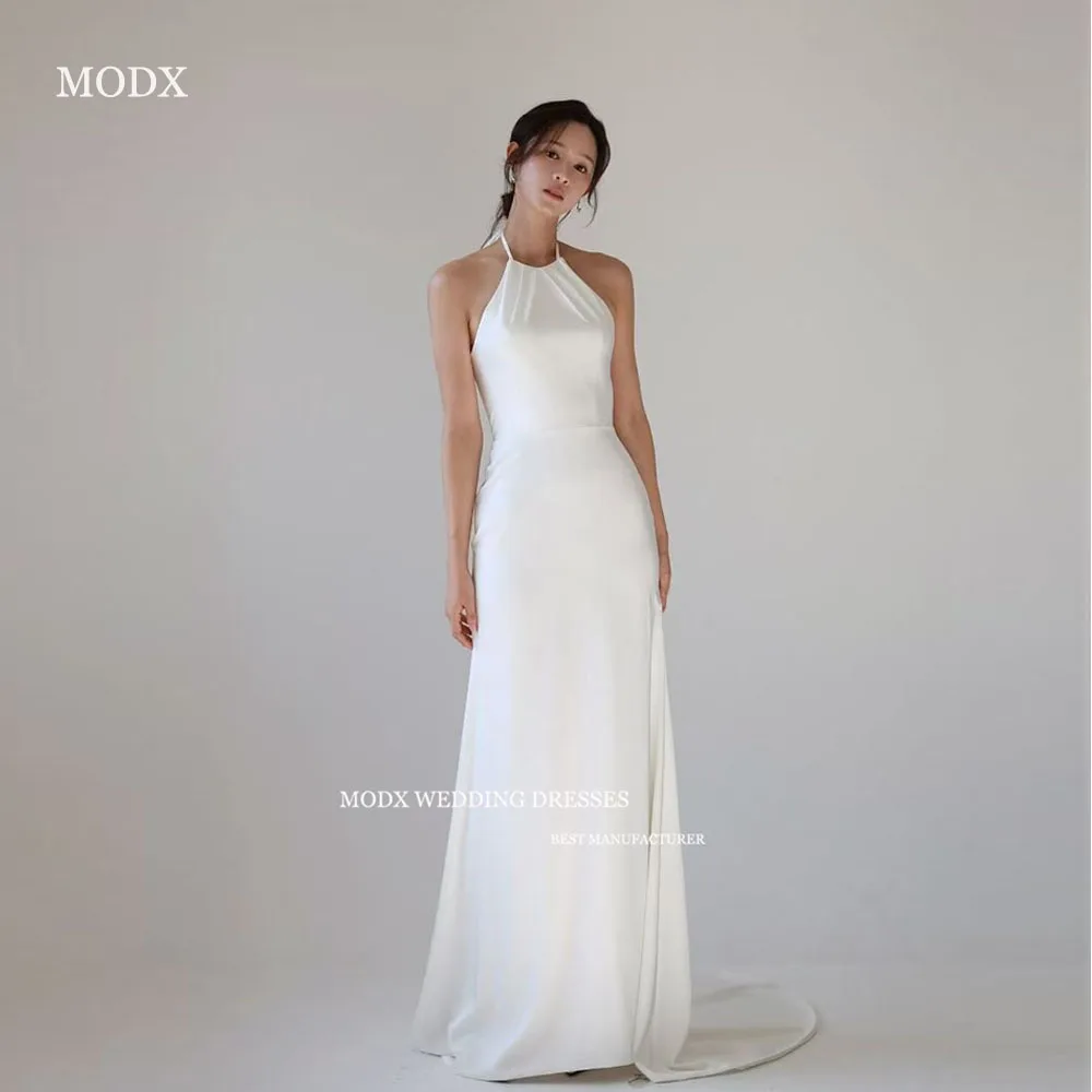 

MODX Elegant White Chiffon Wedding Dress A-Line High Neck Neckline Korean Wedding Photography Formal Bridal Gowns Customized