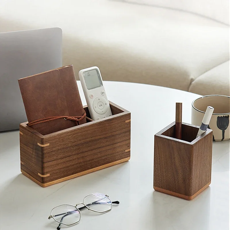 Rosewood Storage Box Desk Clutter Desktop Organizer Wooden Storage Box Multi Compartment Remote Control Stationeries Pen Holder