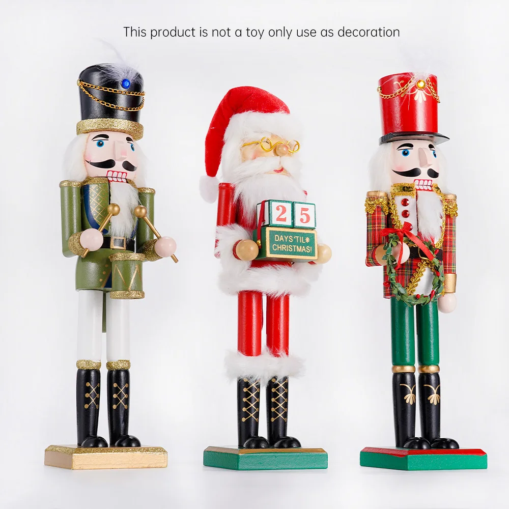 38CM Nutcrackers Soldier Puppet Santa Claus Gingerbread Man Wood Figurine Xmas Christmas Party Statue Ornaments Gift Decoration